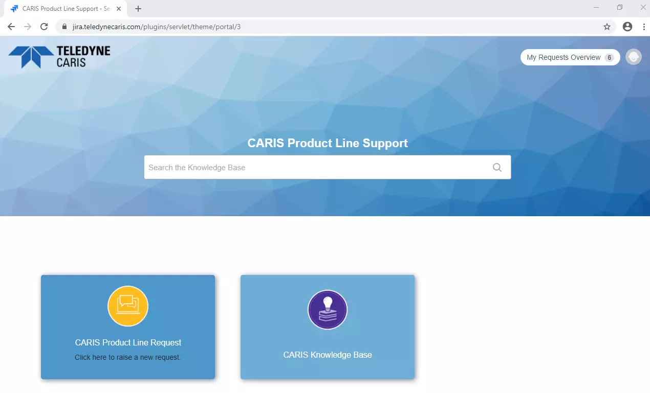 Screenshot of Teledyne CARIS Service Desk on the Product Line Support screen.