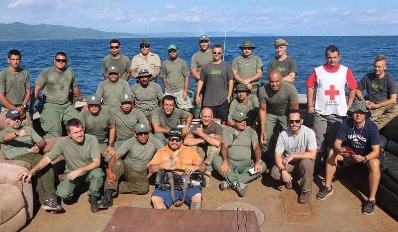 Earthrace crew with rangers in Corcovado National Park.