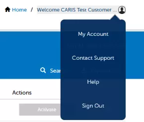 Licensing portal account options screenshot