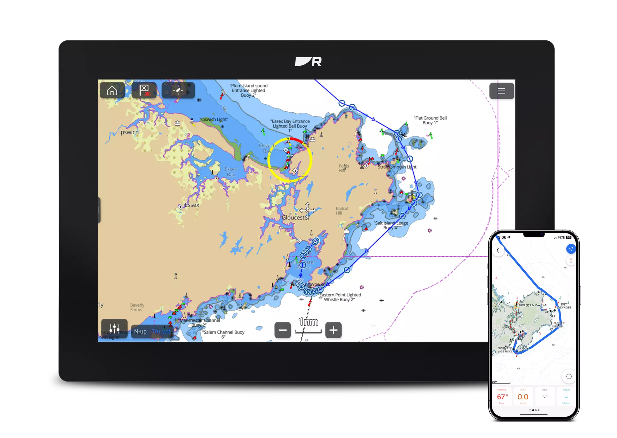Axiom 2 display met de routesynchronisatie van de Orca mobiele app