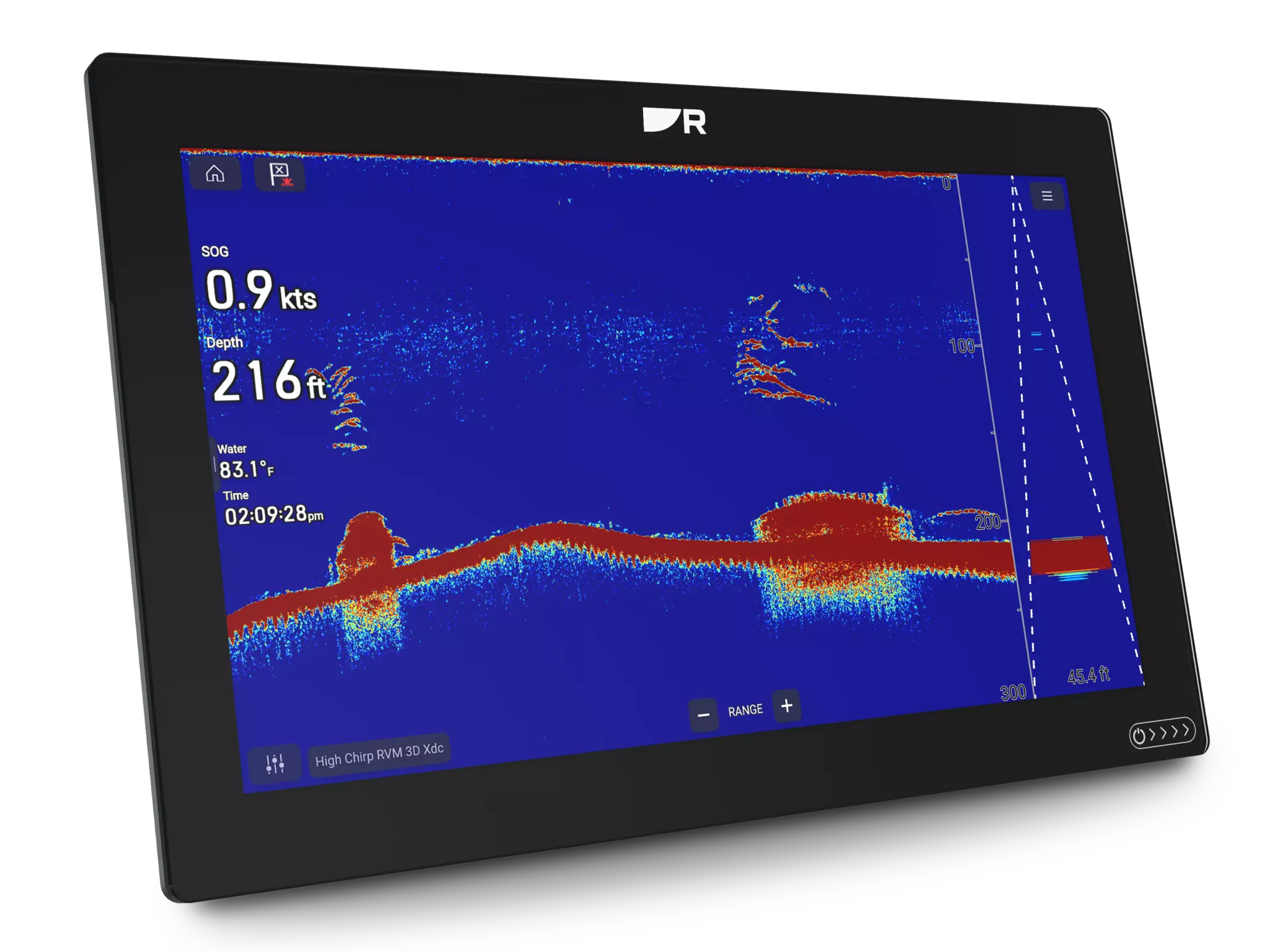 Mit dem RVM1600-Sonar markierte Fische in 200 Fuß Entfernung