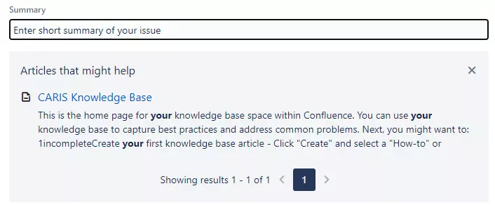 Issue search bar with knowledge base prompt.