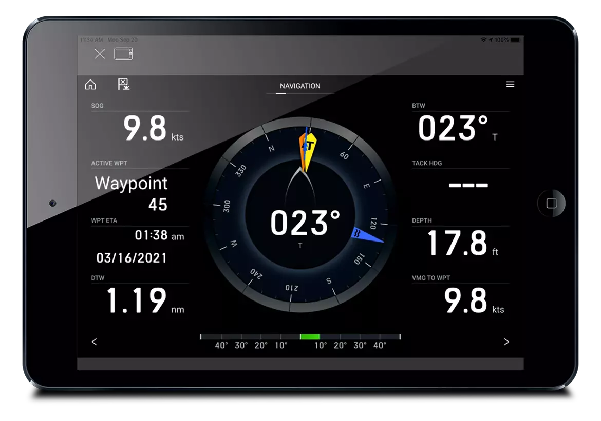 Skærmvisning af Raymarine appen