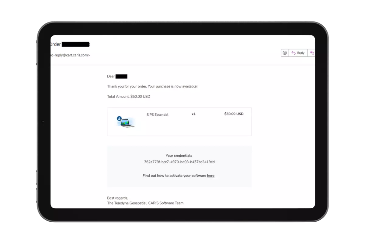 Capture d'écran montrant le deuxième courriel de confirmation et le lien pour télécharger les fichiers du logiciel