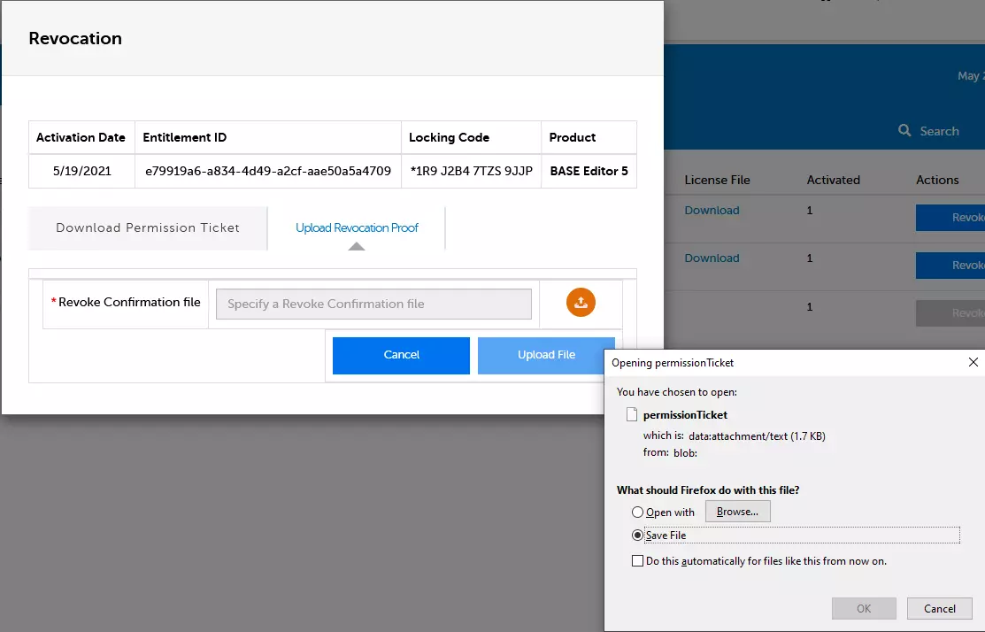 Offline revocation download permission screenshot