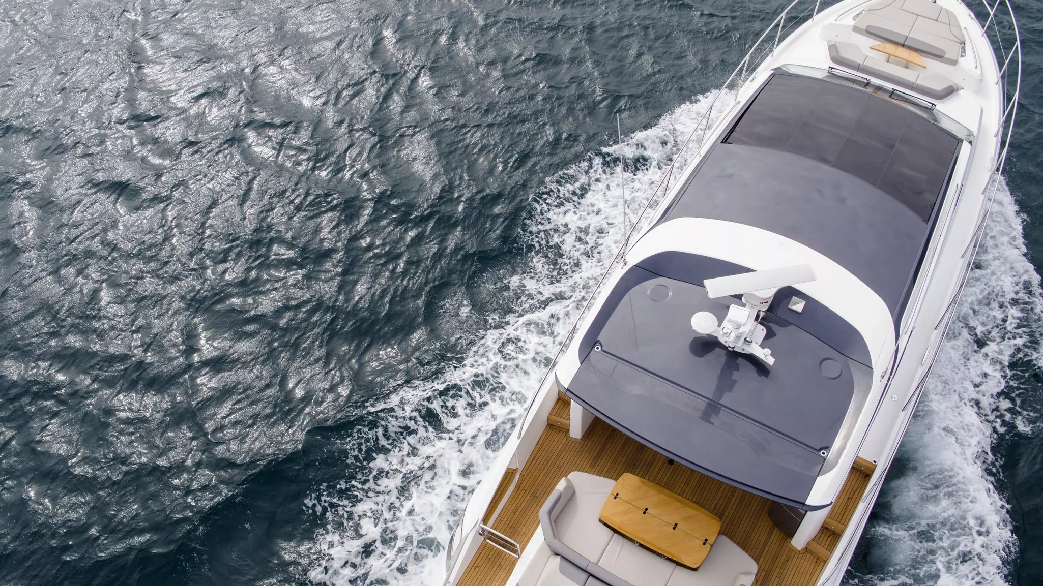 Aerial view of a Cyclone Radar from Raymarine on top of a Princess Yacht