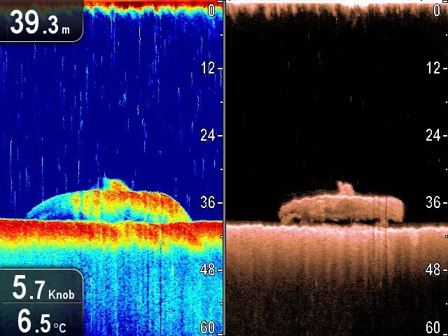 Skærmbillede af sonar med opdelt skærm