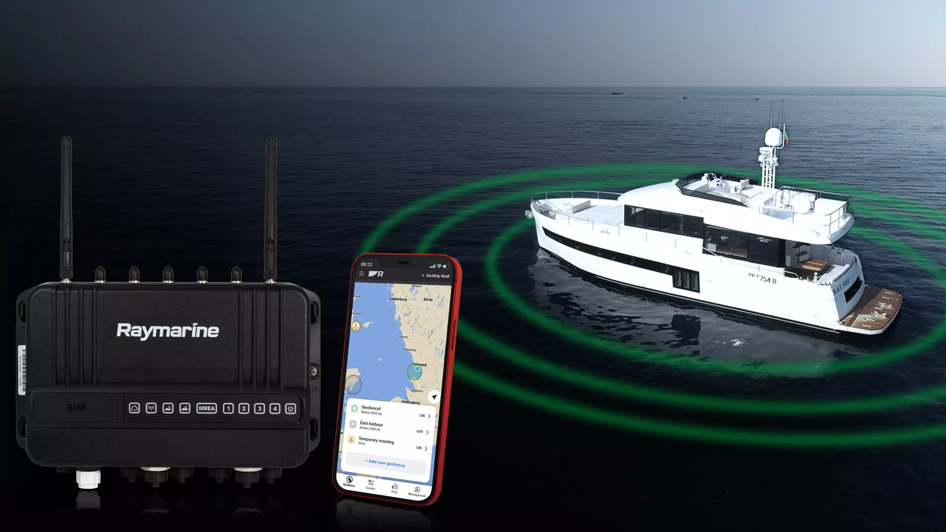 YachtSense Link og mobiltelefonbillede