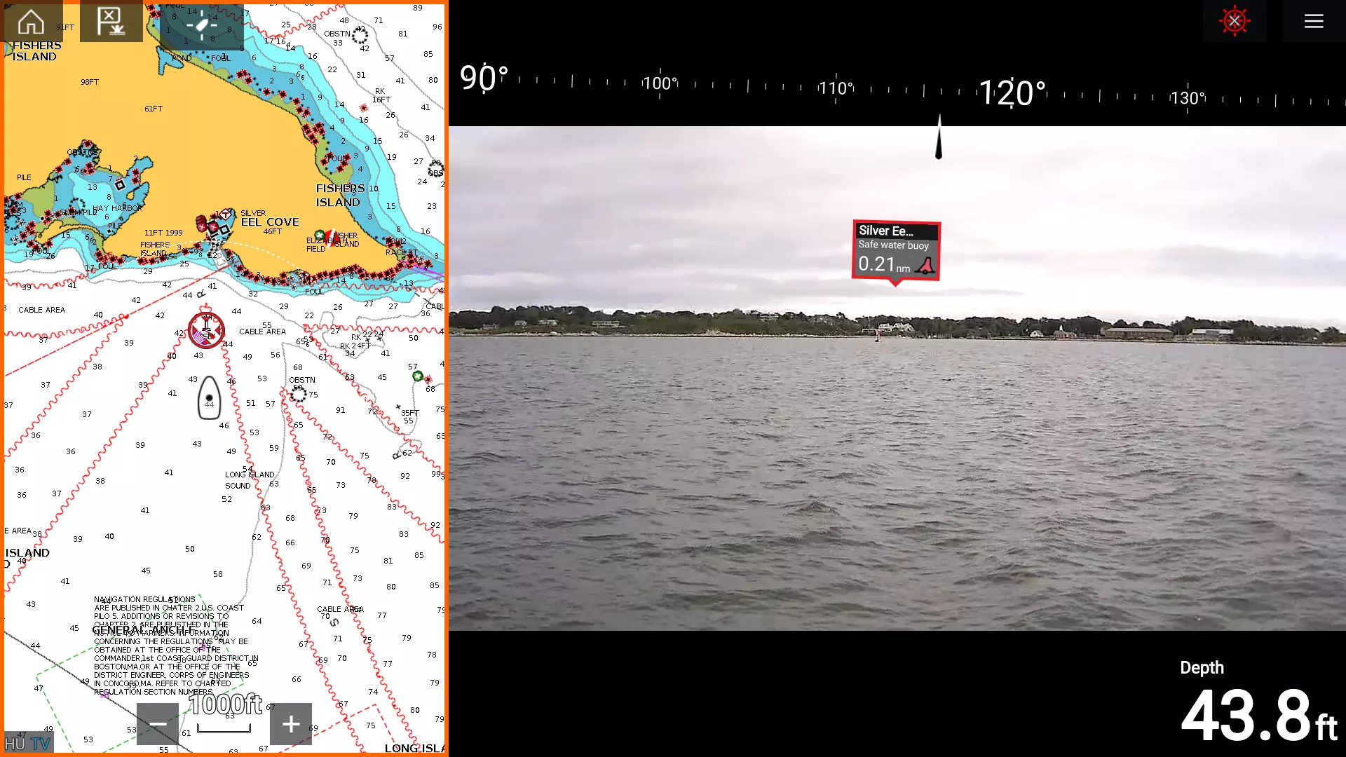 ClearCruise förstärkt verklighet i sjökortsläge med delad skärm