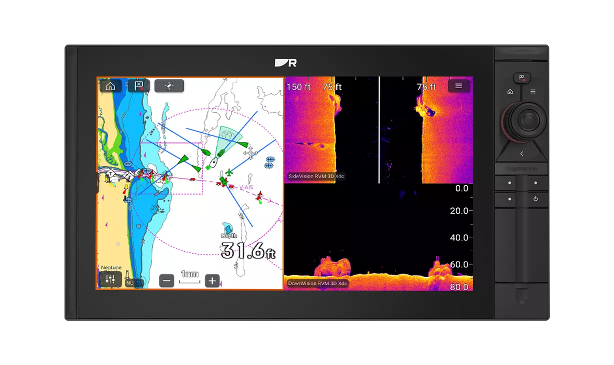raymarine axiom 2 pro with lighthouse charts and sonar split screen