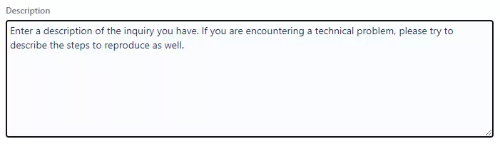 Description box for technical enquiry.