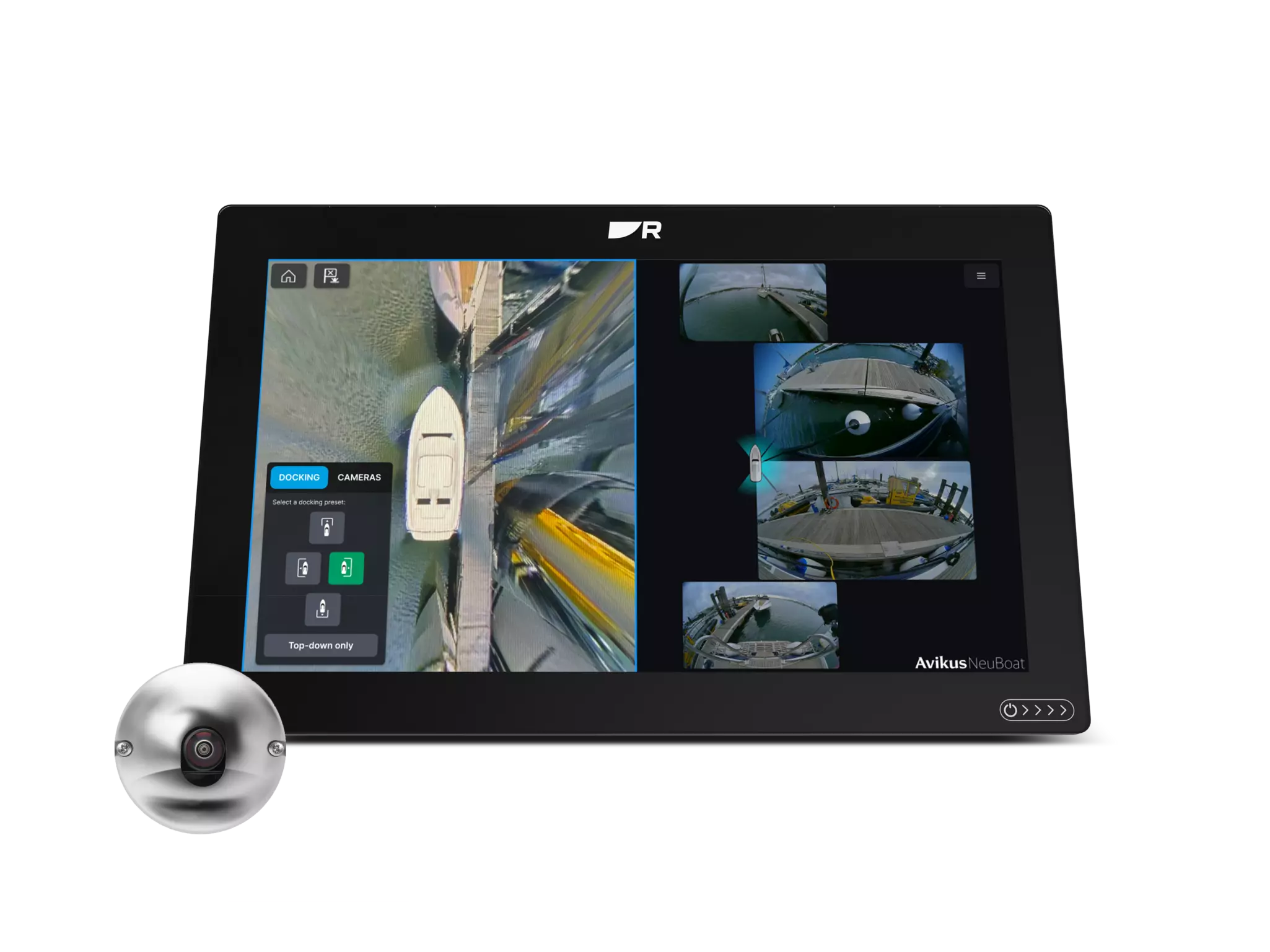 Sistema di visione a 360 gradi Avikus Neuboat Dock con 6 telecamere