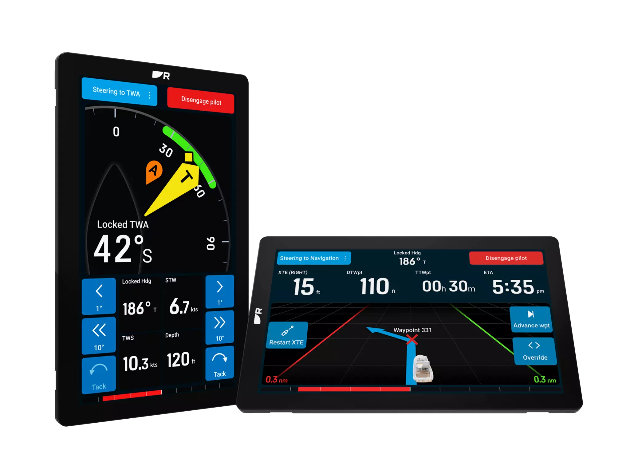 Pantalla Alpha Performance que muestra los controles del piloto automático