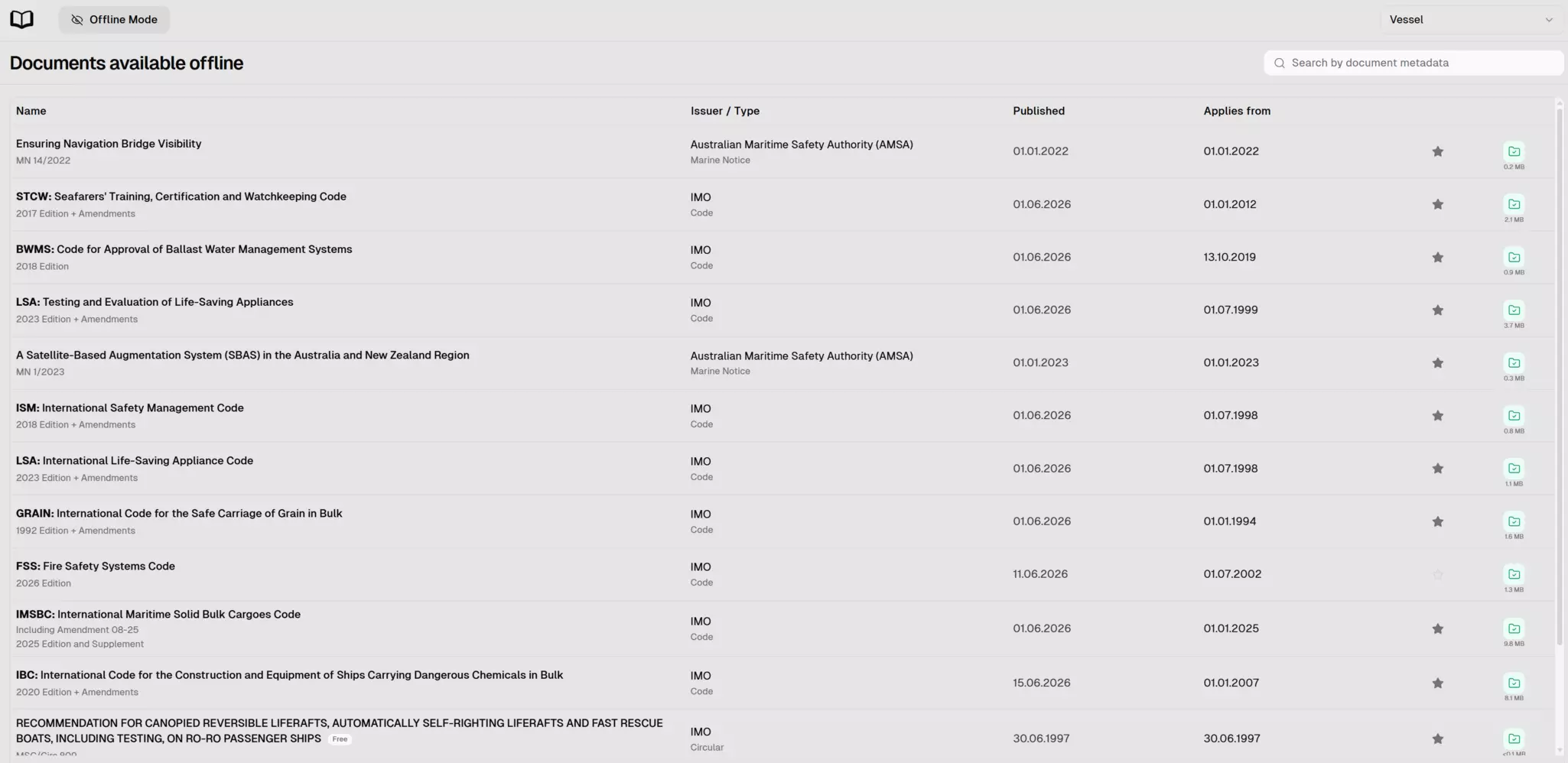 Screenshot showing the Offline view of LEO MS