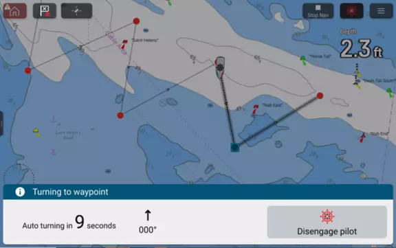 PopUp-Meldung zum automatischen Wenden auf einem Raymarine Axiom