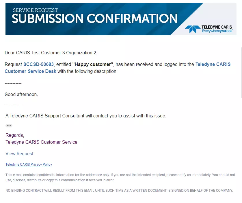 Submission confirmation email