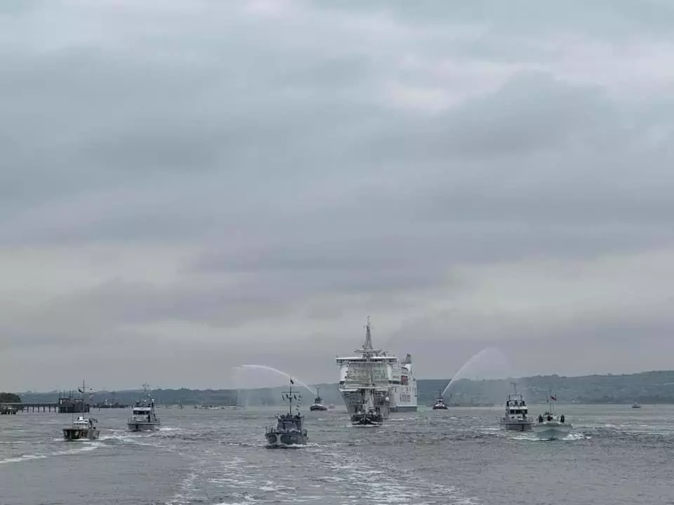 HMS Medusa leading the flotilla out of Portsmouth