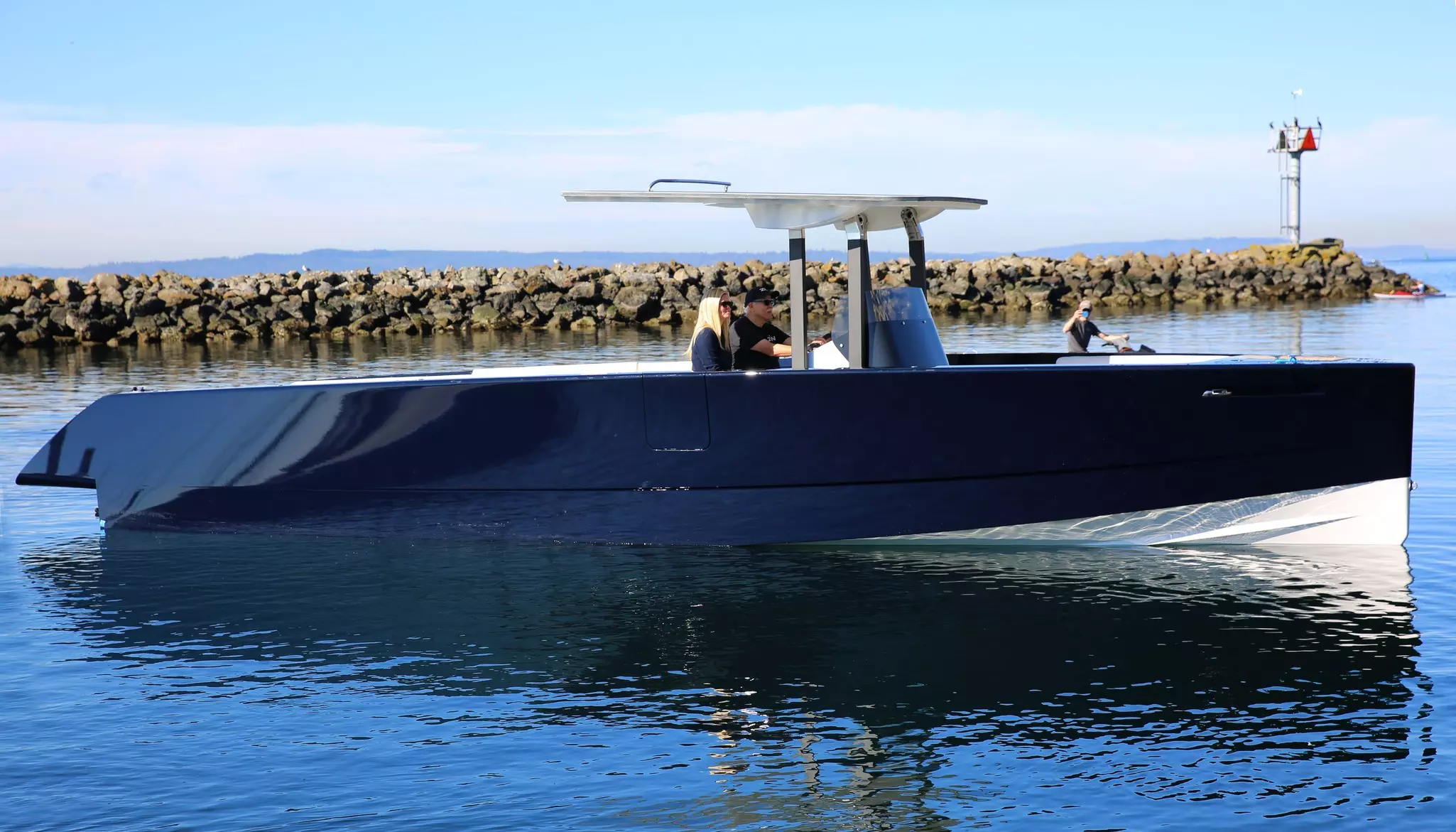 Zin boats' Z11 electric superyacht tender cruising on the water