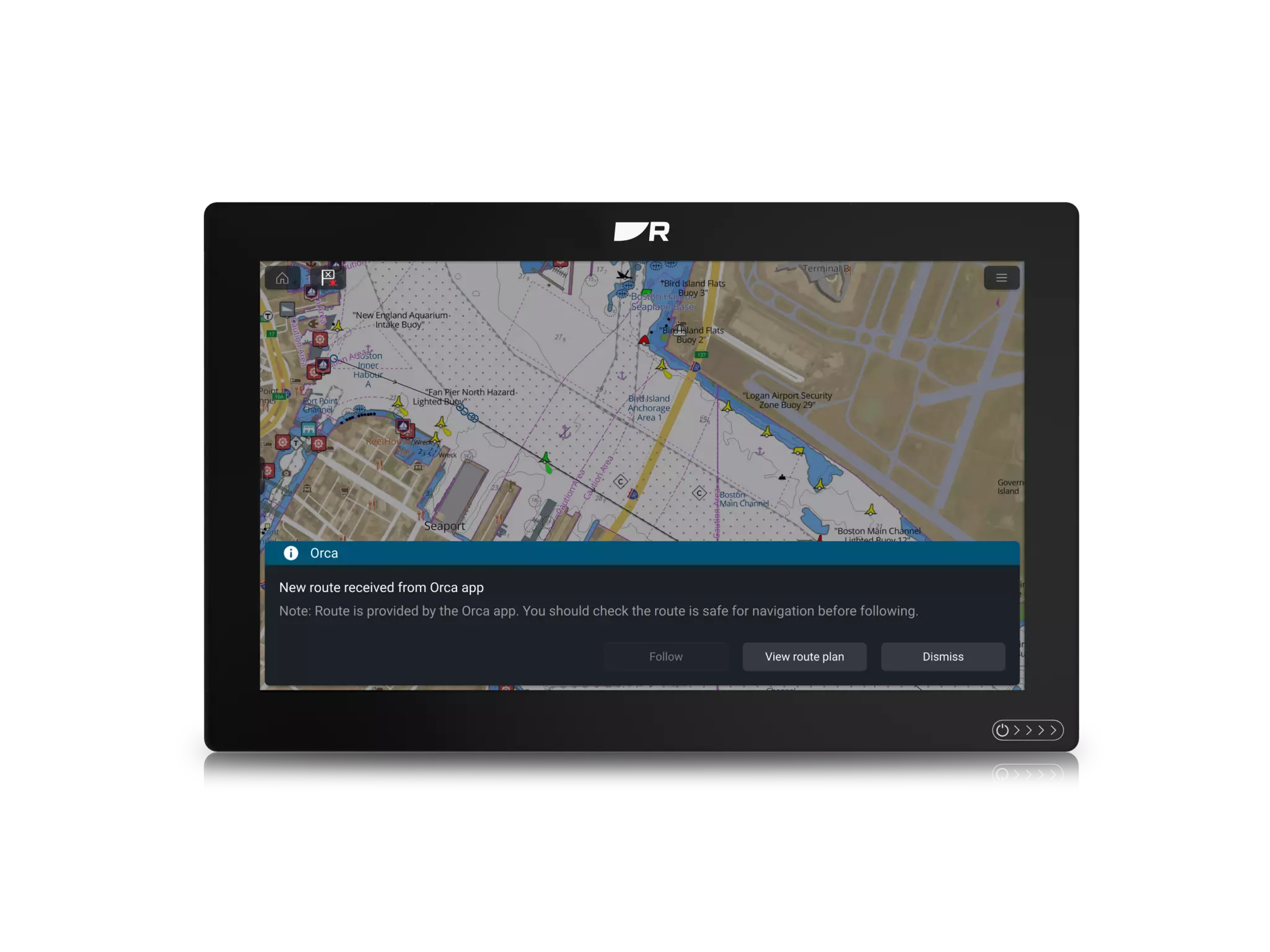 Transferring a route from the Orca App to the Axiom Chartplotter display