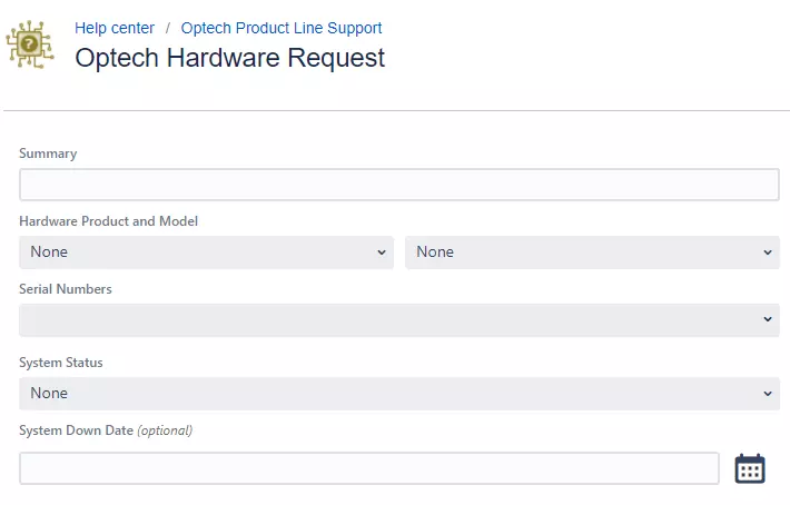Service desk submitting a request screen shot