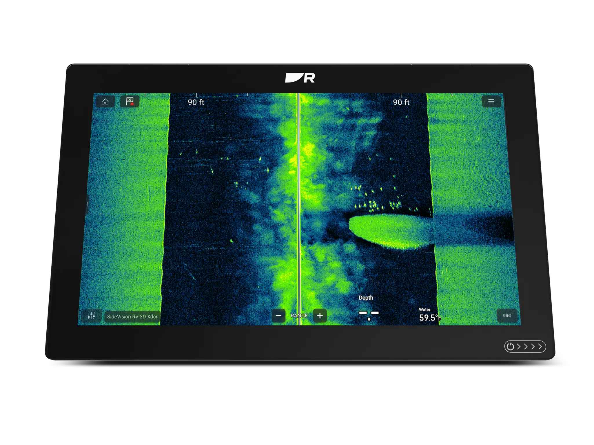 Baat het niet, dan schaadt het niet. Van onder de zwerm af bekeken was dit het beeld van Terry's SideVision-sonar. In dit geval was het een zwerm Albies die zich tegoed deden aan een school Pinda-bunkervissen.