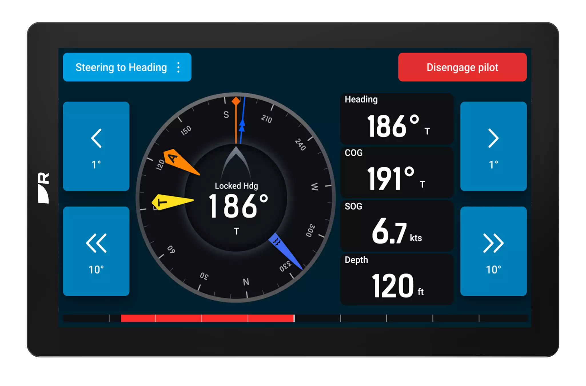 Alpha 9 Autopilot Controls showing the Steer to Heading screen