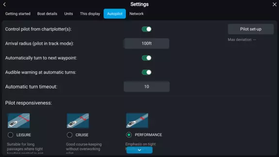 Autopilot Settings on LightHouse 4