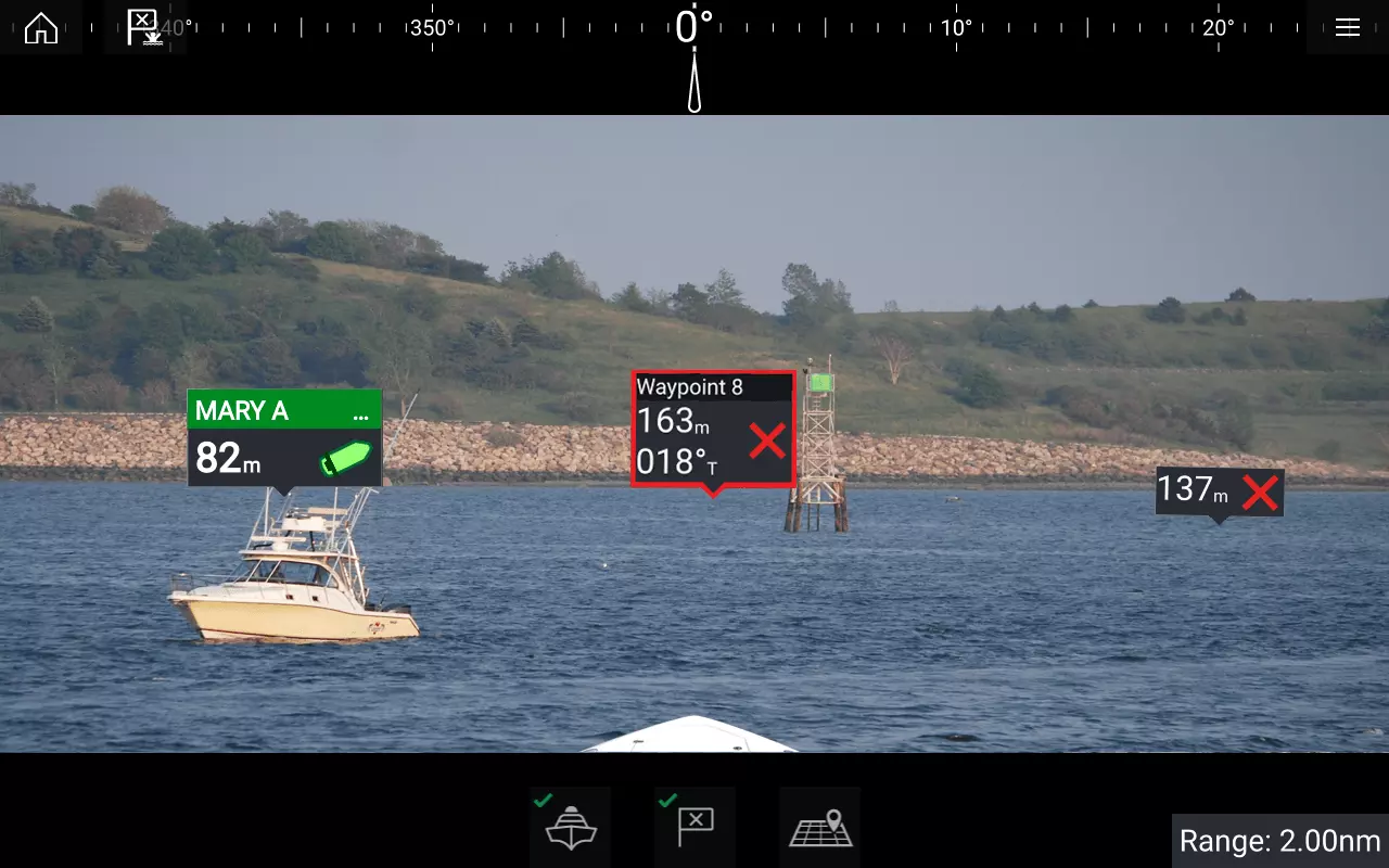 Skärmdump som visar båtdata i förstärkt verklighet