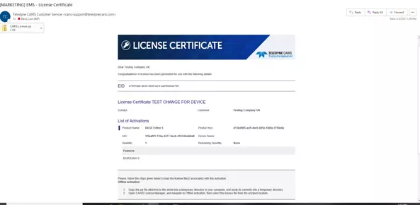 Offline activation license certificate screenshot
