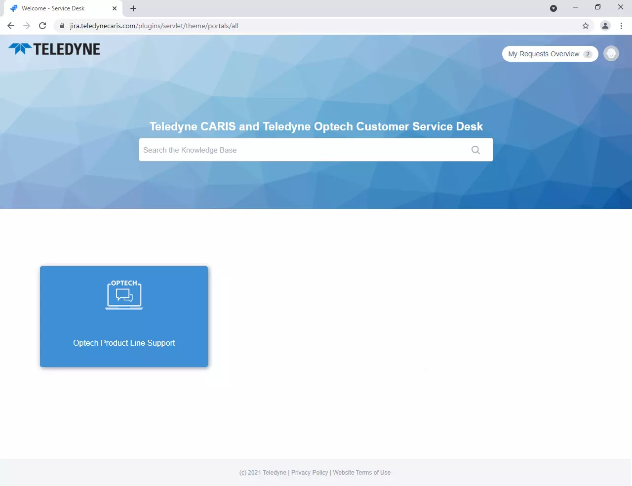 Service Desk Homepage Screen