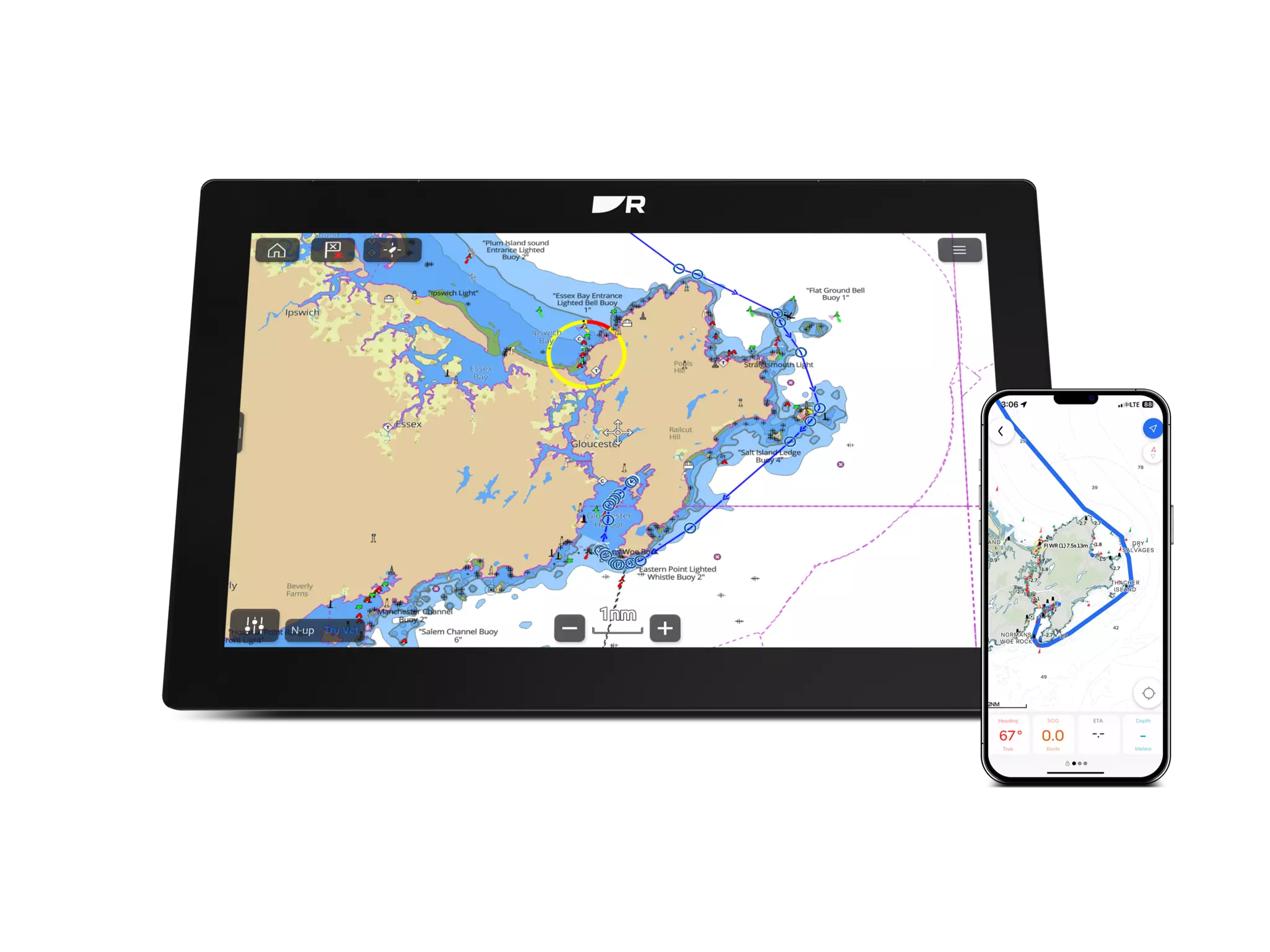 The ORCA App and Raymarine Axiom 2 XL Chartplotter display