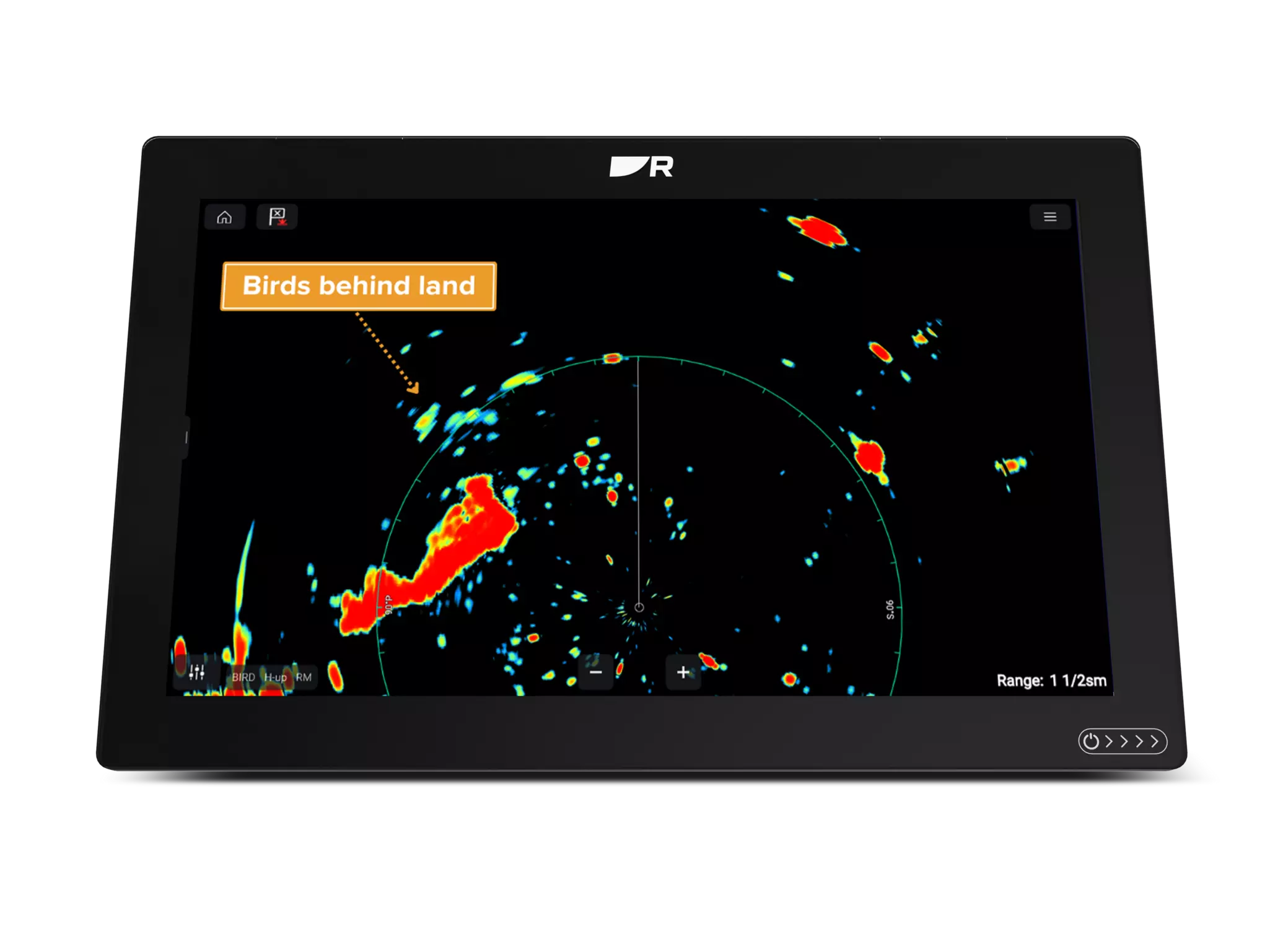 Fugle rundt om hjørnet: radar kan endda se fugle visuelt blokeret af land. På grund af deres høje højde mellem dykkene, var Terry i stand til at se fodrende fugle, der visuelt var blokeret af en stor sandbanke.