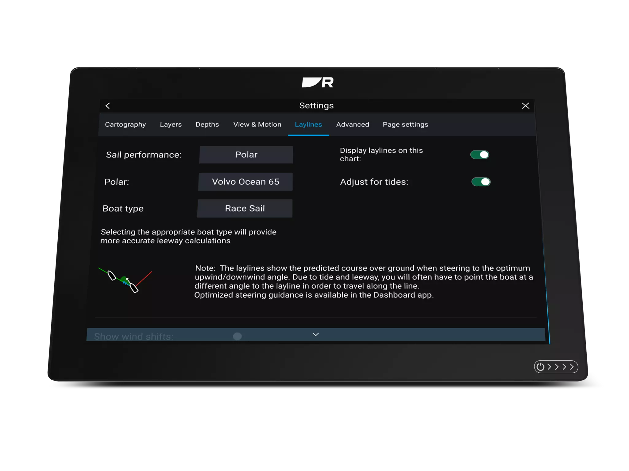 Configuración de líneas de navegación de Axiom con datos de rendimiento polar