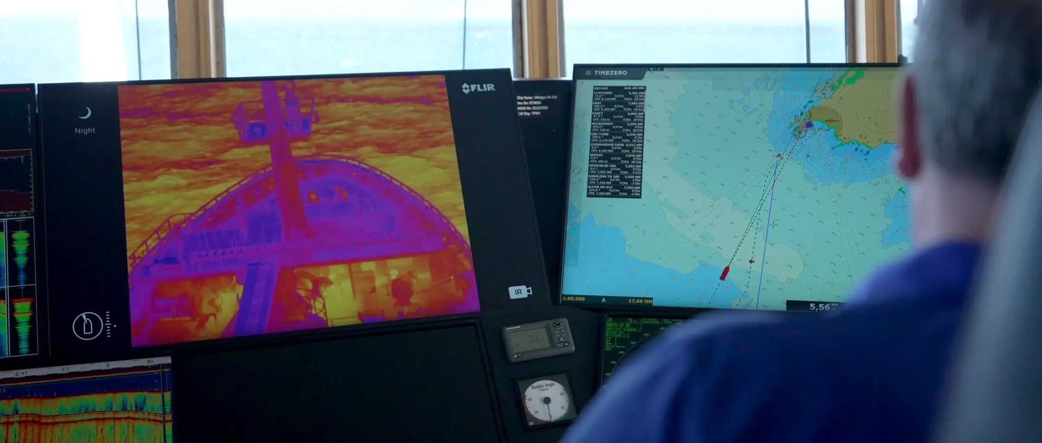 Chartplotter displays showing thermal camera footage