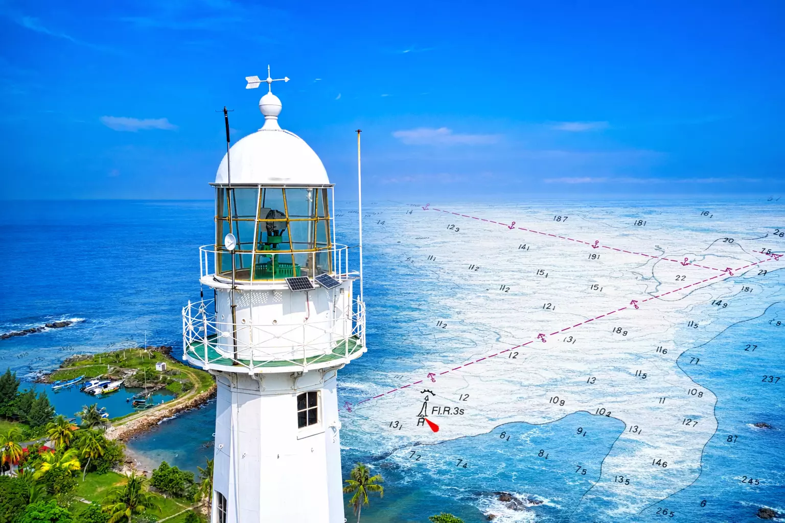 Lighthouse on top of a map overlay