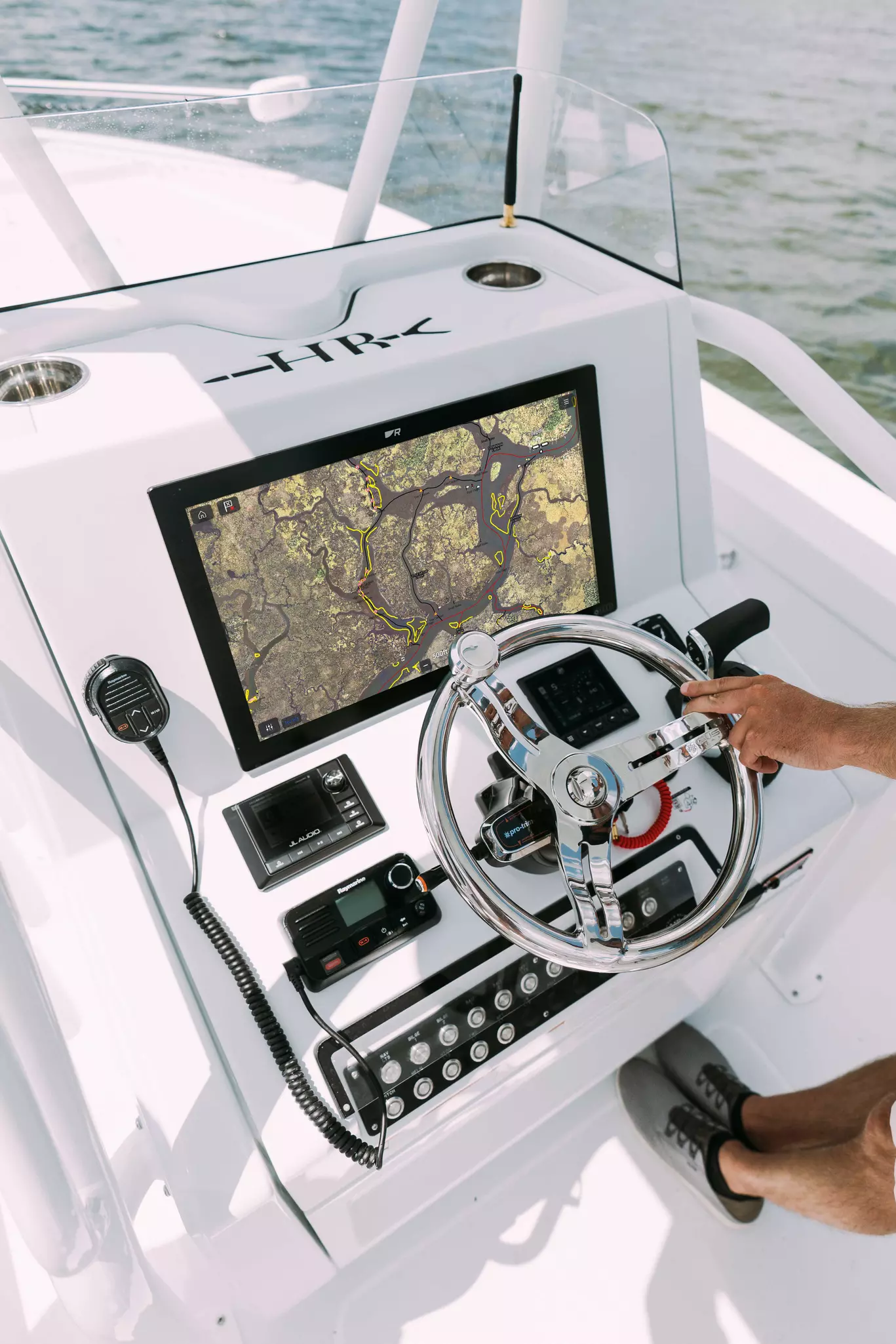 florida marine tracks on hell's bay helm