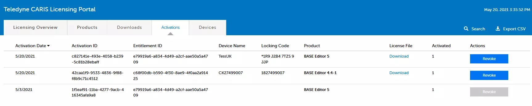 Offline revocation dashboard screenshot